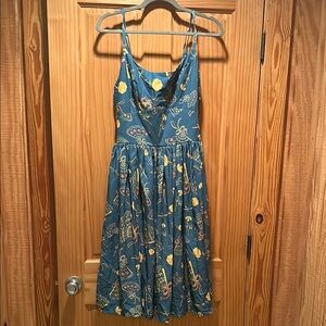 NWOT Pinupgirl Jenny Teal Fans Floral pinup vintage retro swing dress